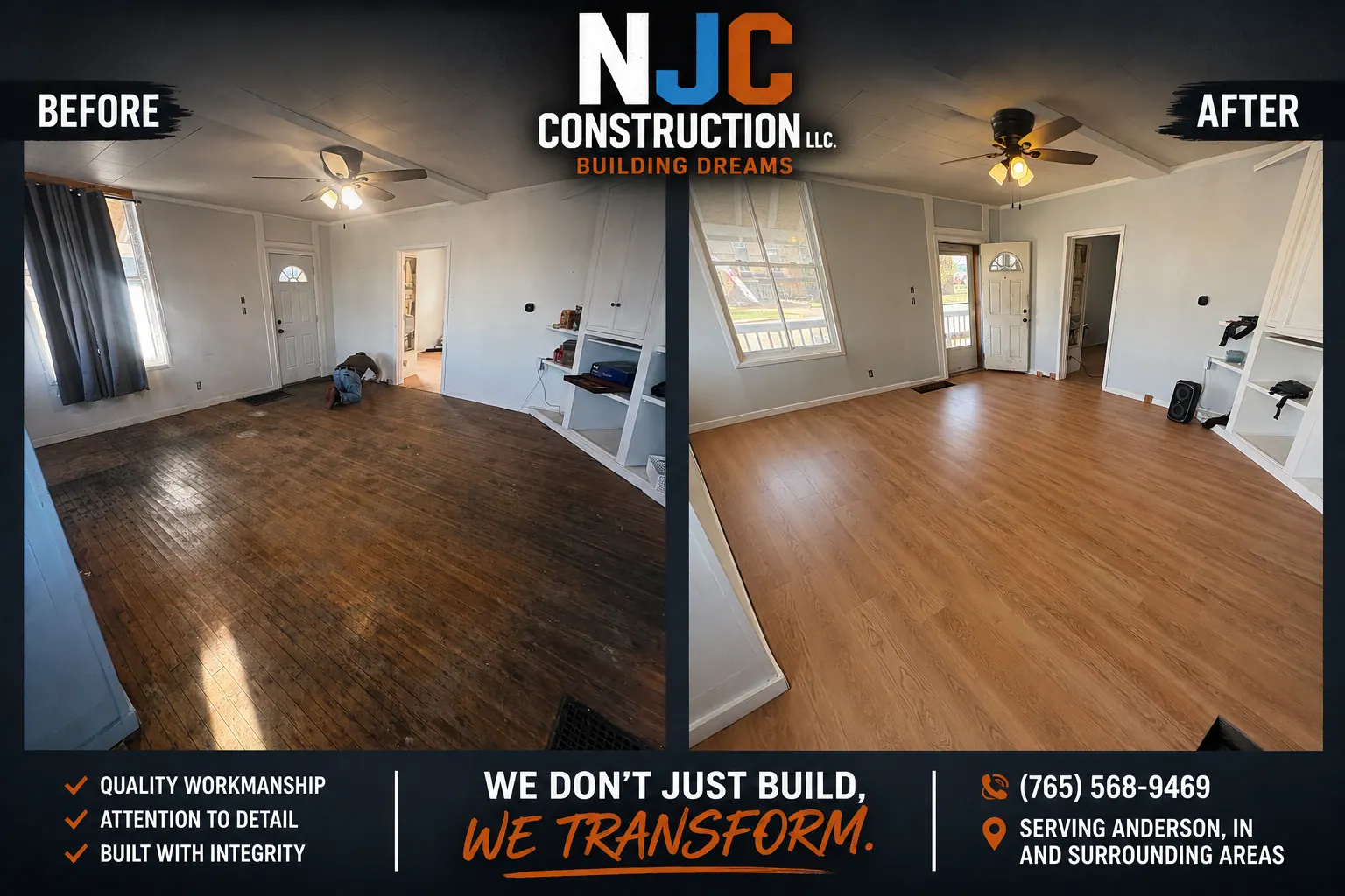 Living room: new flooring, paint and trim